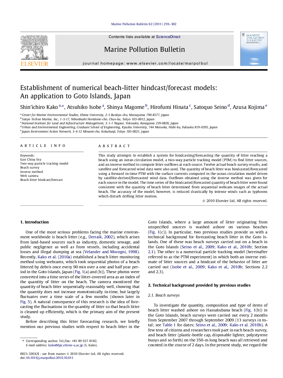 Establishment of numerical beach-litter hindcast/forecast models: An application to Goto Islands, Japan