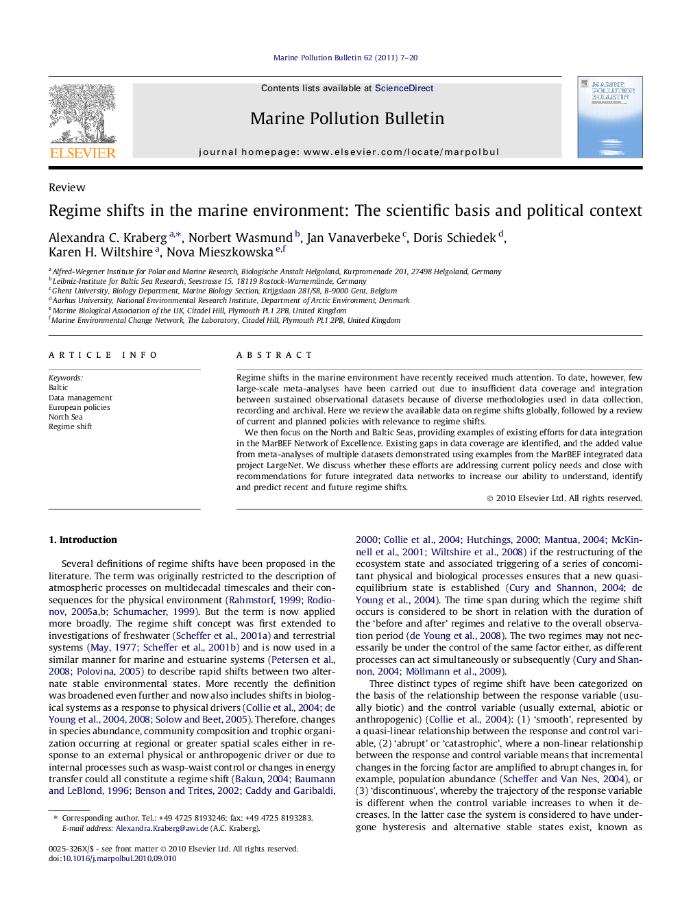 Regime shifts in the marine environment: The scientific basis and political context