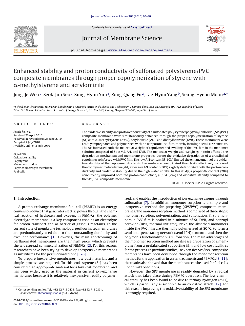 Enhanced stability and proton conductivity of sulfonated polystyrene/PVC composite membranes through proper copolymerization of styrene with α-methylstyrene and acrylonitrile