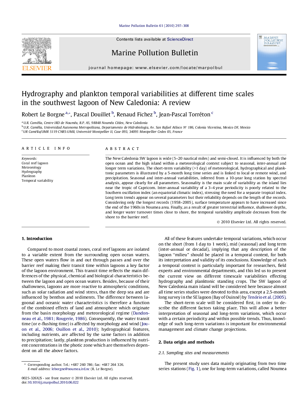 Hydrography and plankton temporal variabilities at different time scales in the southwest lagoon of New Caledonia: A review