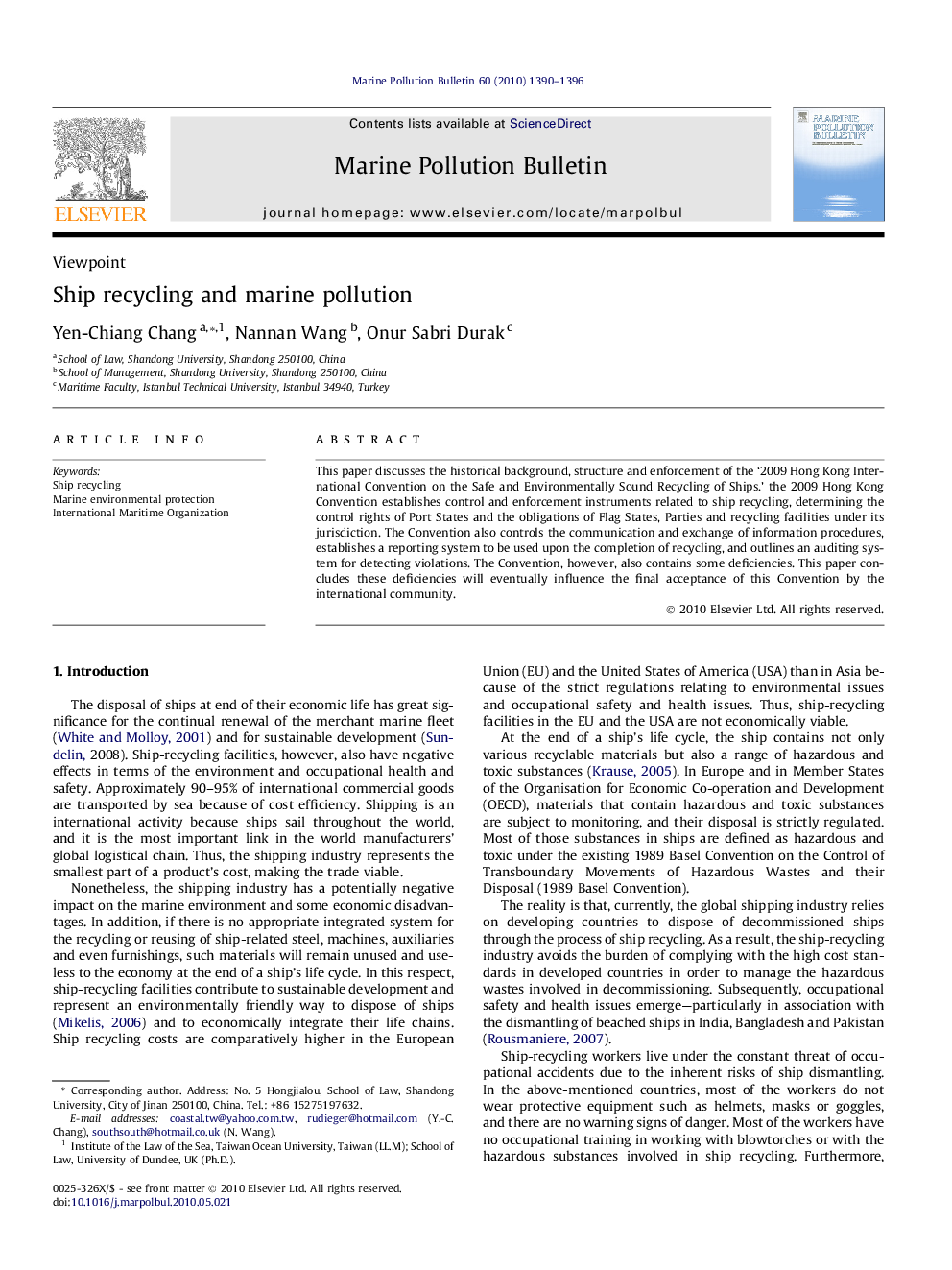 Ship recycling and marine pollution