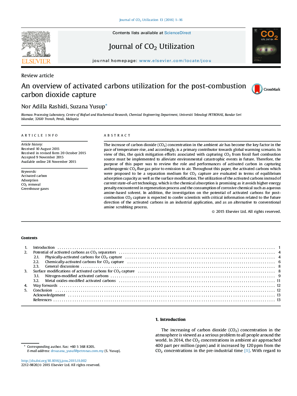 یک مرور کلی از استفاده از کربن فعال برای جذب دی اکسید کربن پس از احتراق