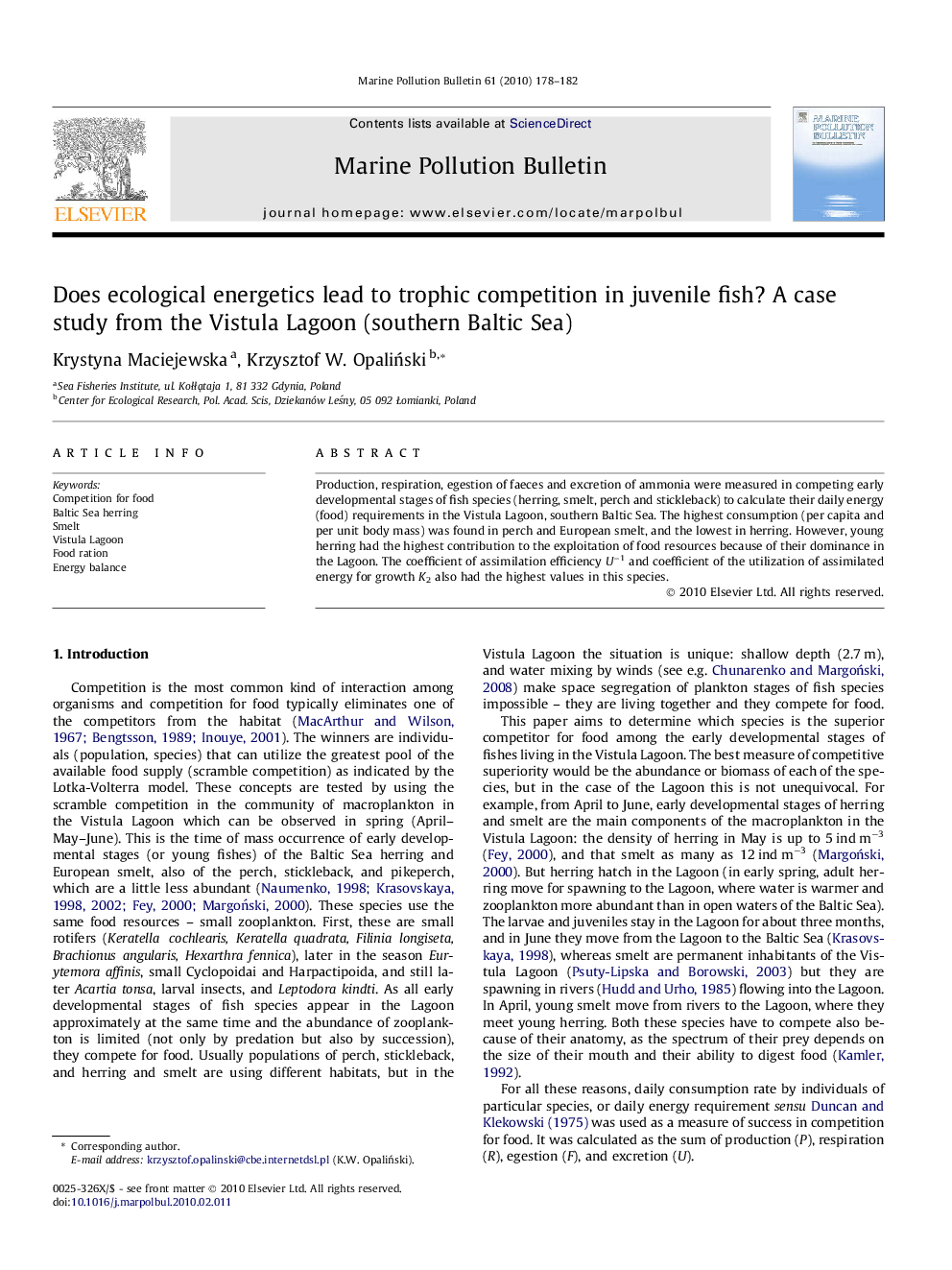 Does ecological energetics lead to trophic competition in juvenile fish? A case study from the Vistula Lagoon (southern Baltic Sea)