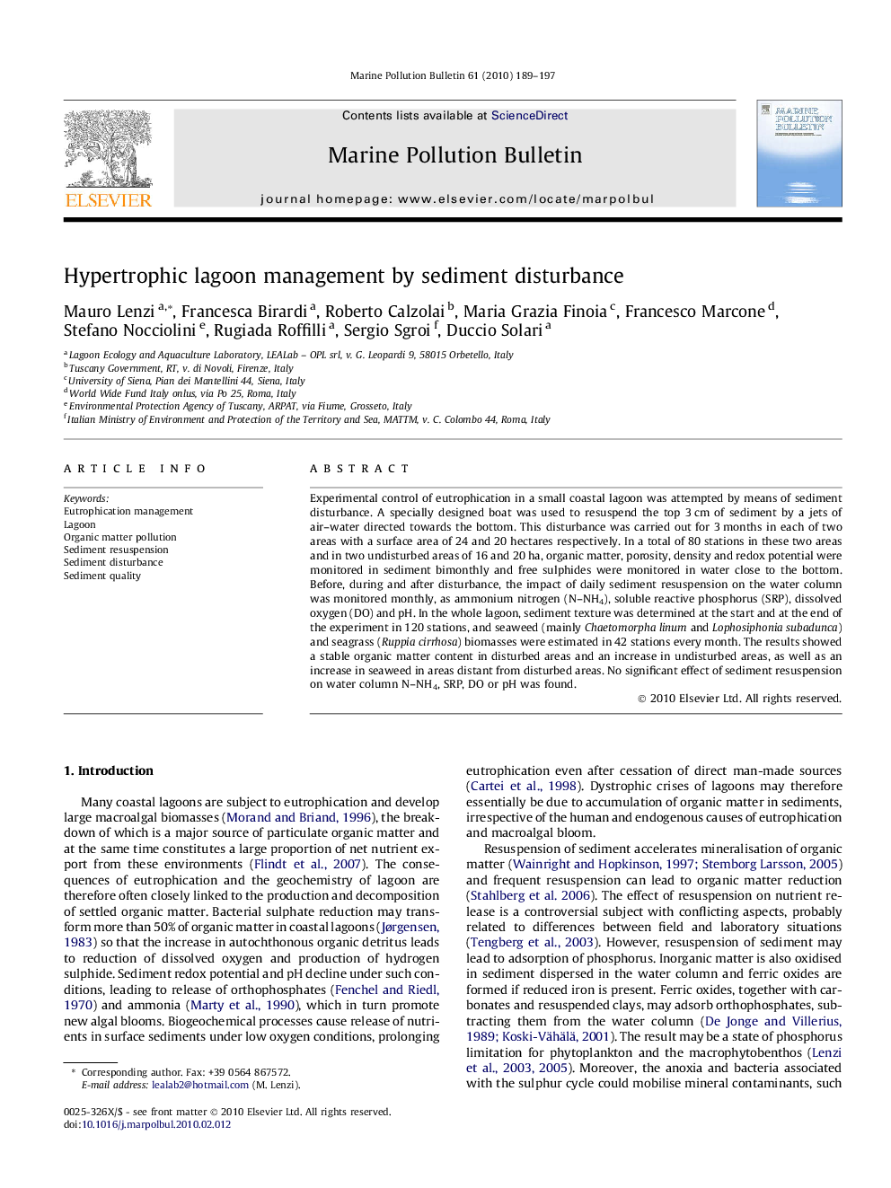 Hypertrophic lagoon management by sediment disturbance