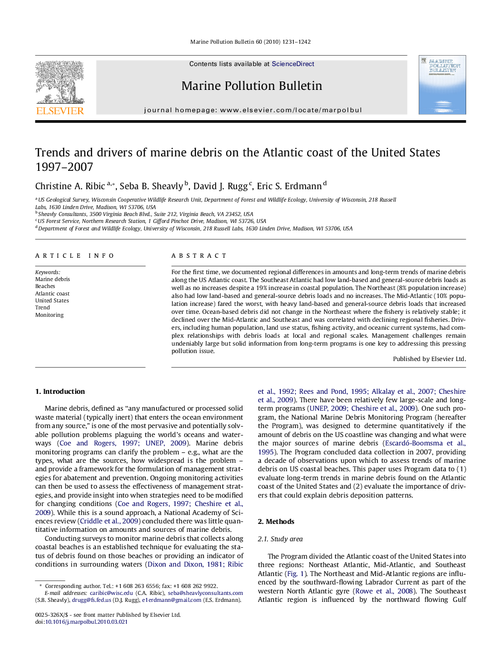 Trends and drivers of marine debris on the Atlantic coast of the United States 1997-2007