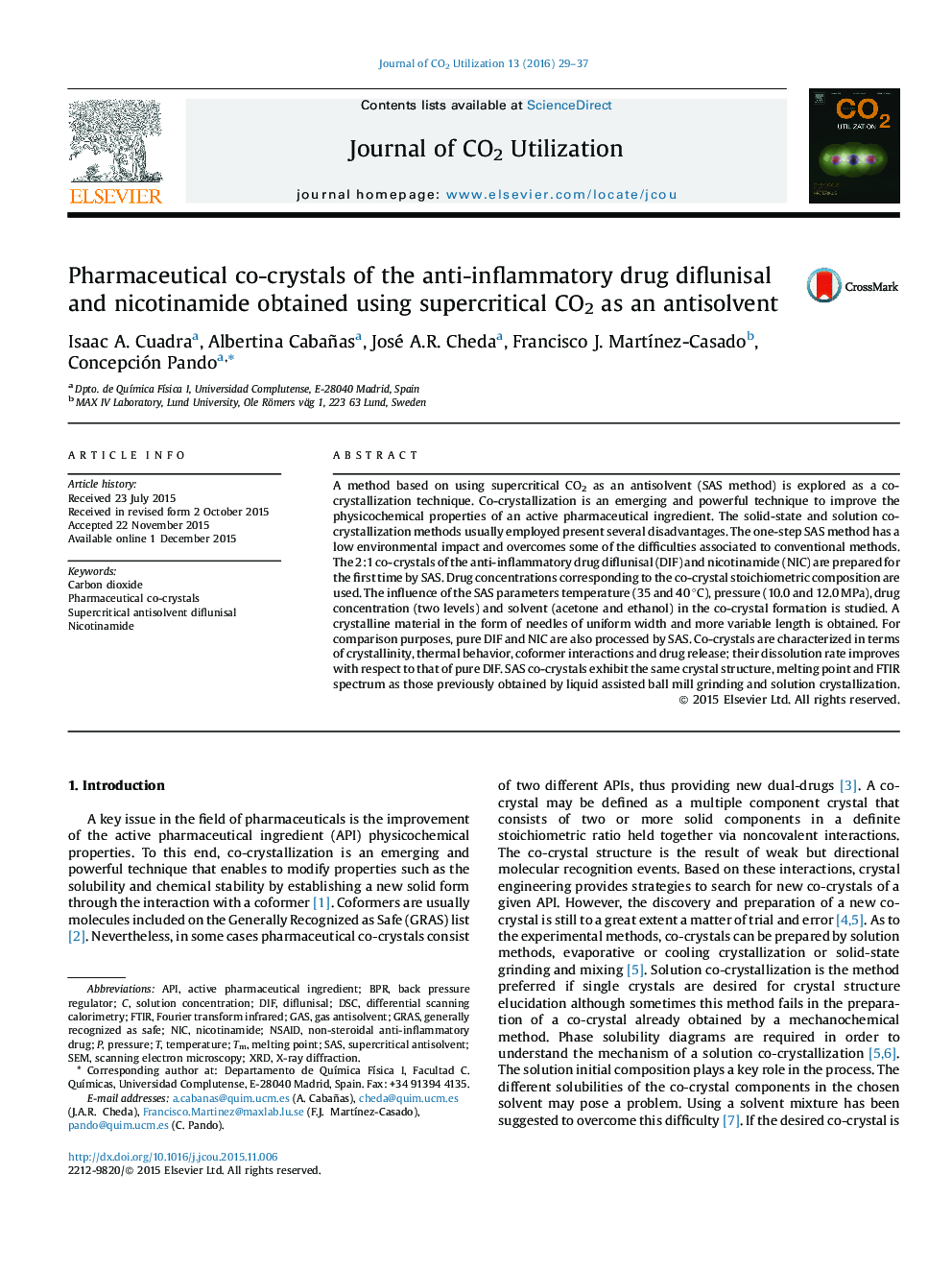 کریستال های co دارویی diflunisal داروی ضدالتهابی و نیکوتین آمید با استفاده از CO2 فوق بحرانی به عنوان ضد حلال