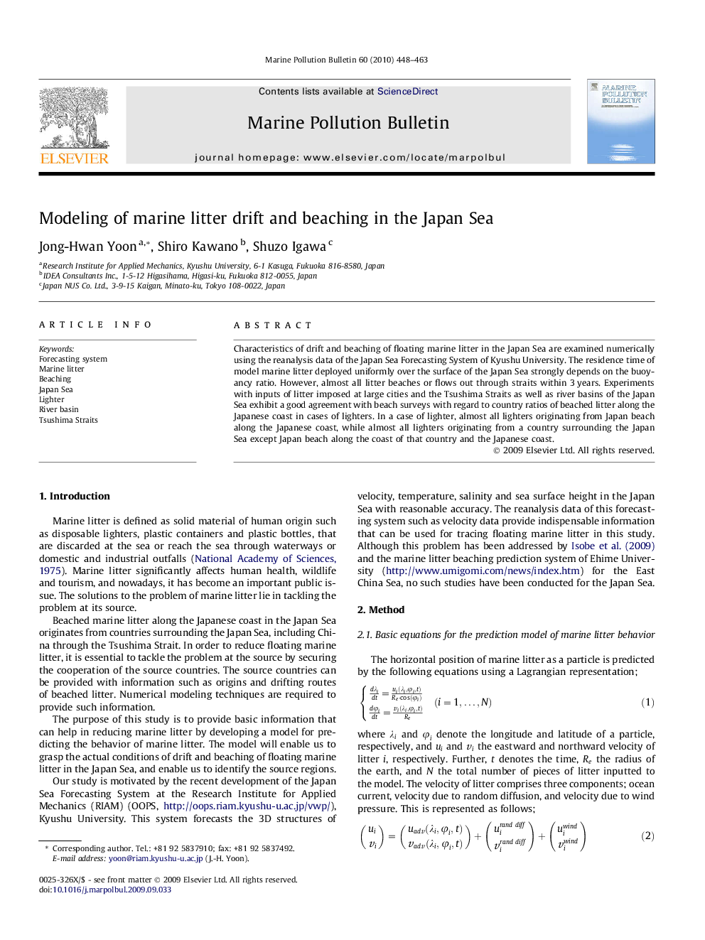 Modeling of marine litter drift and beaching in the Japan Sea