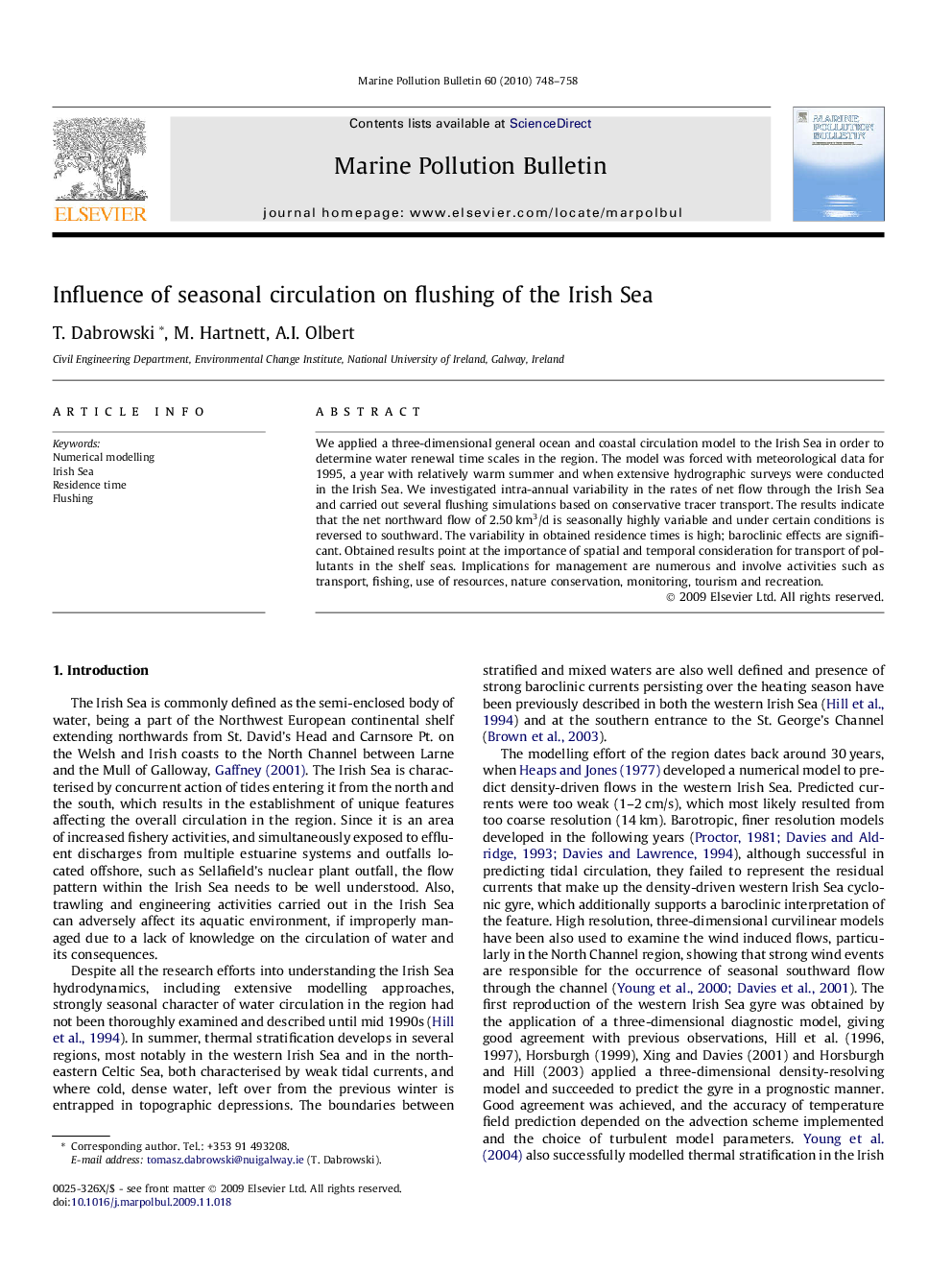 Influence of seasonal circulation on flushing of the Irish Sea