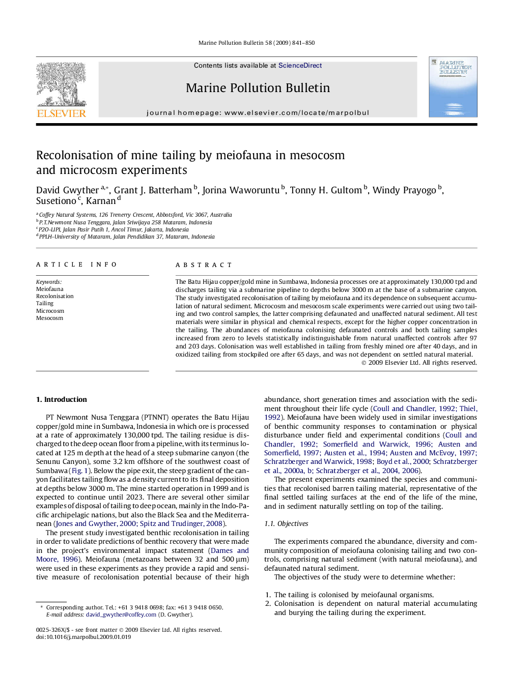 Recolonisation of mine tailing by meiofauna in mesocosm and microcosm experiments