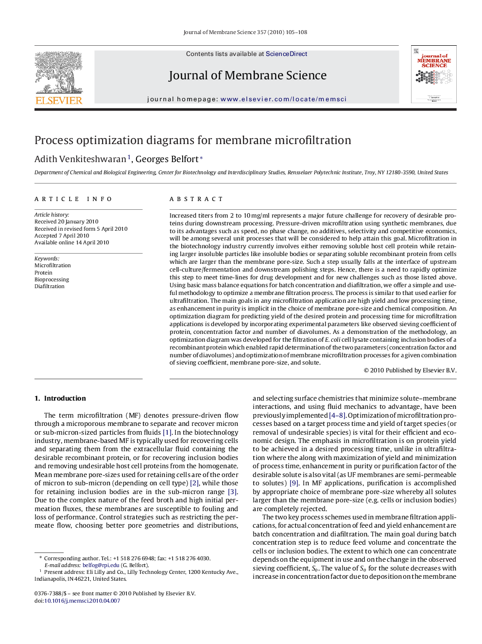 Process optimization diagrams for membrane microfiltration