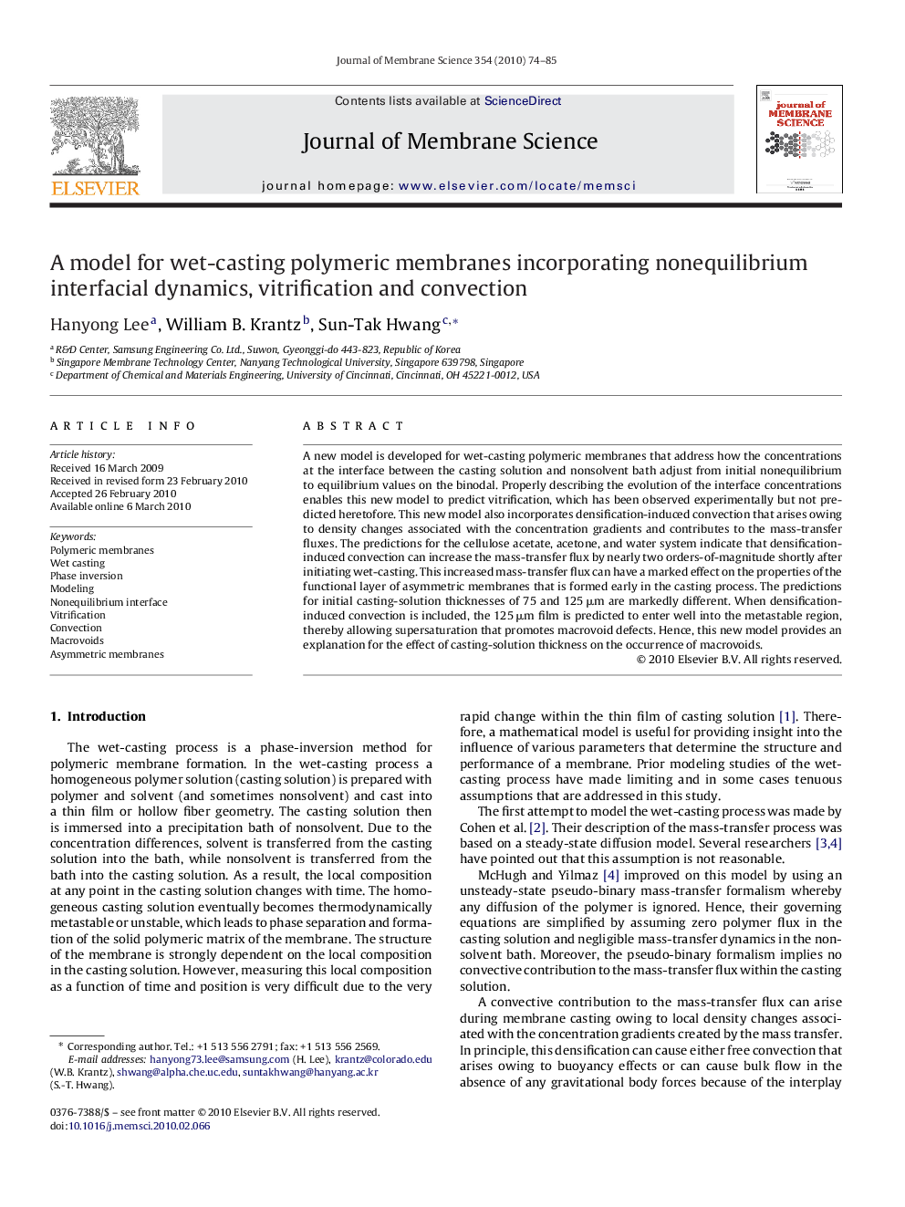 A model for wet-casting polymeric membranes incorporating nonequilibrium interfacial dynamics, vitrification and convection