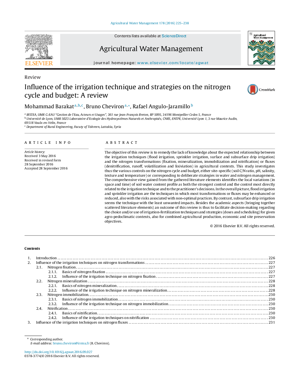 Influence of the irrigation technique and strategies on the nitrogen cycle and budget: A review