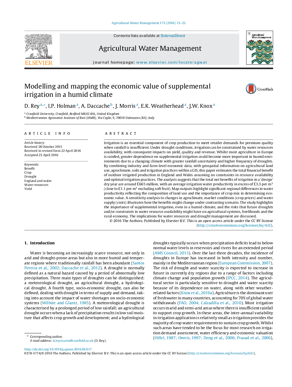 Modelling and mapping the economic value of supplemental irrigation in a humid climate