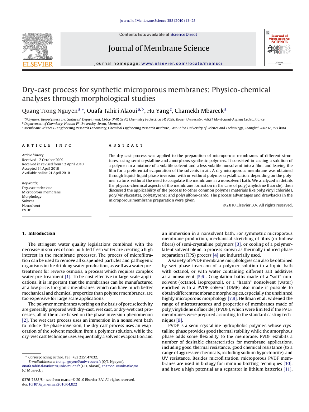 Dry-cast process for synthetic microporous membranes: Physico-chemical analyses through morphological studies