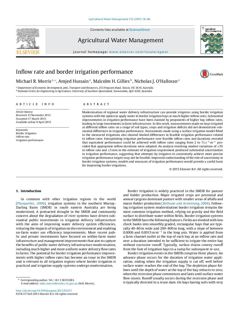 Inflow rate and border irrigation performance