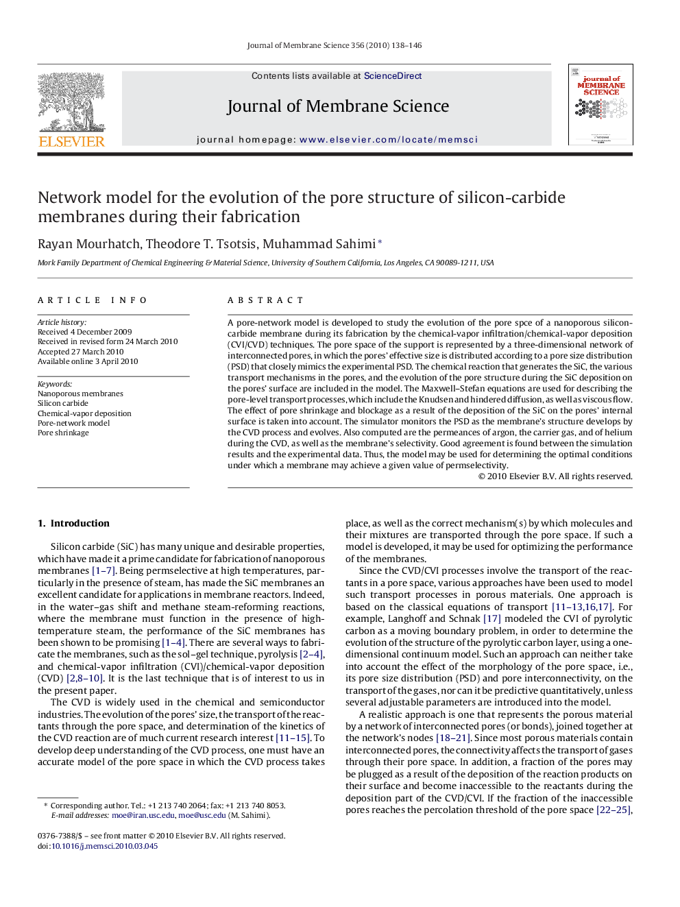 Network model for the evolution of the pore structure of silicon-carbide membranes during their fabrication