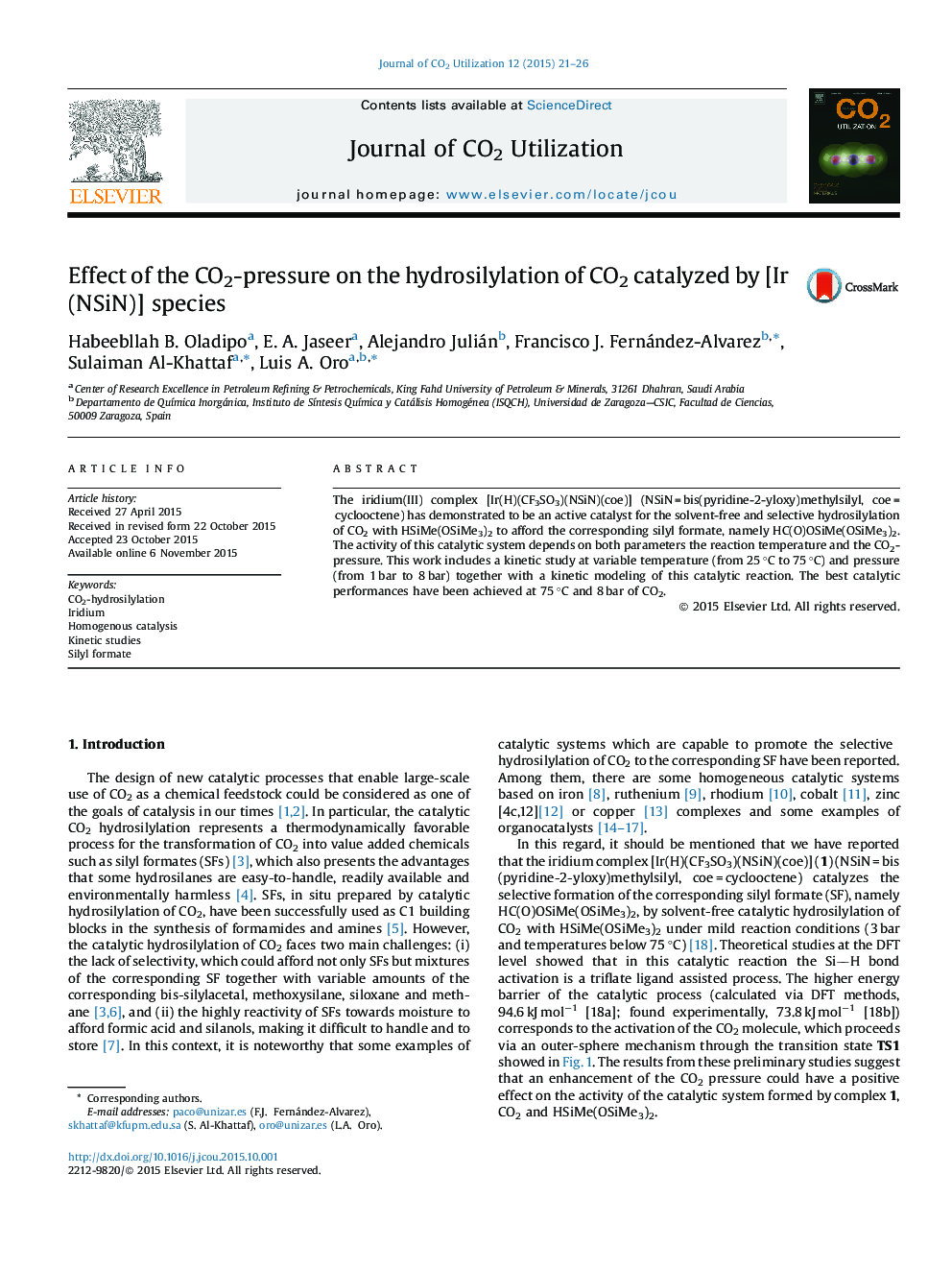 Effect of the CO2-pressure on the hydrosilylation of CO2 catalyzed by [Ir(NSiN)] species