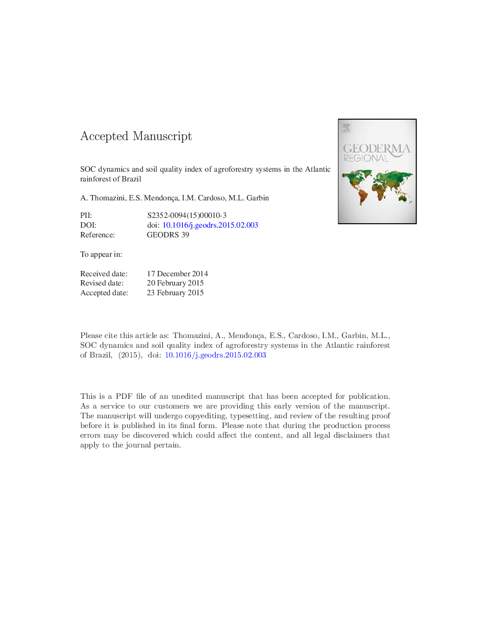 SOC dynamics and soil quality index of agroforestry systems in the Atlantic rainforest of Brazil