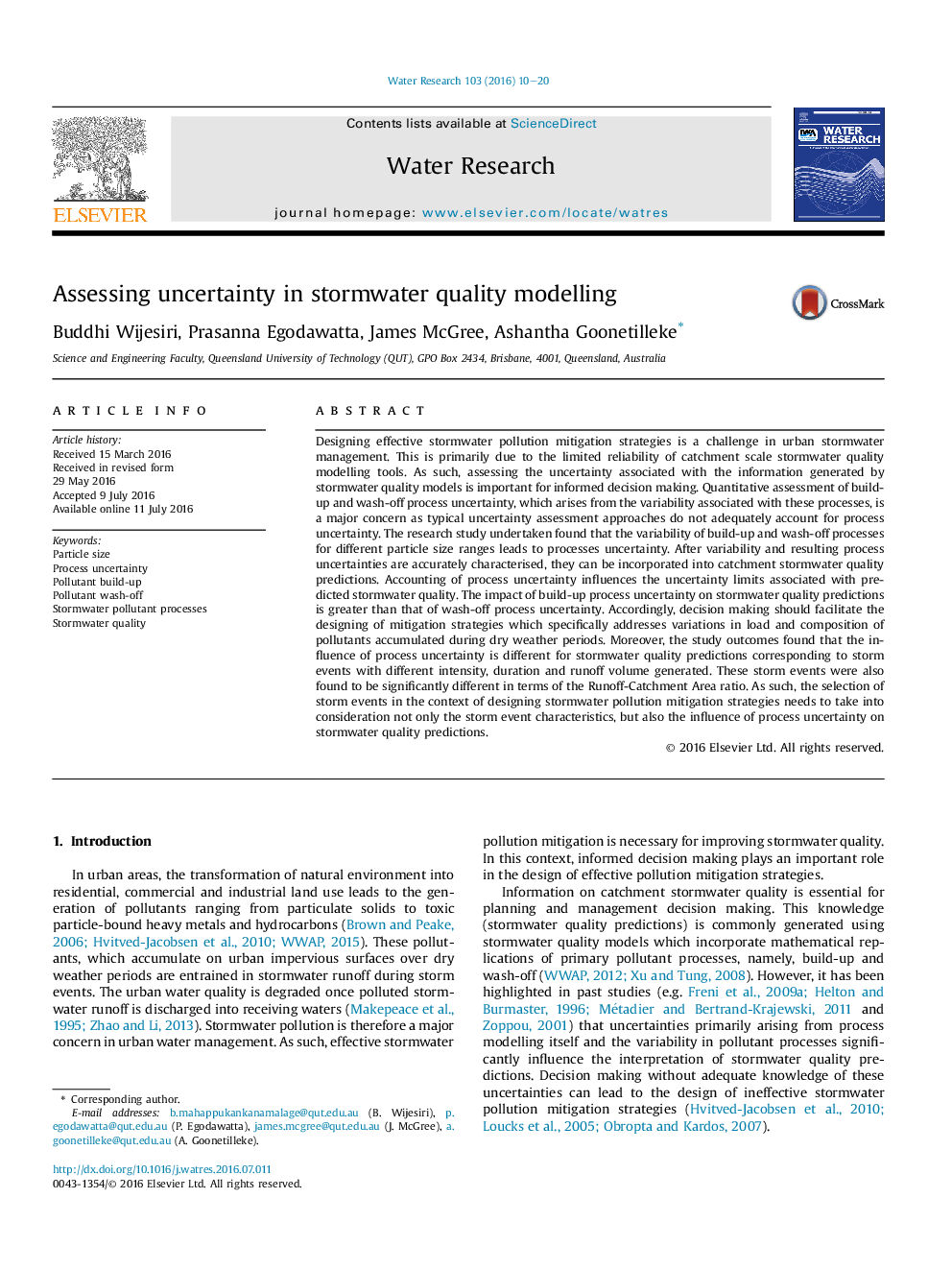 Assessing uncertainty in stormwater quality modelling