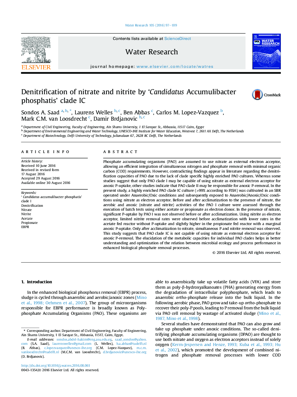 Denitrification of nitrate and nitrite by 'Candidatus Accumulibacter phosphatis' clade IC