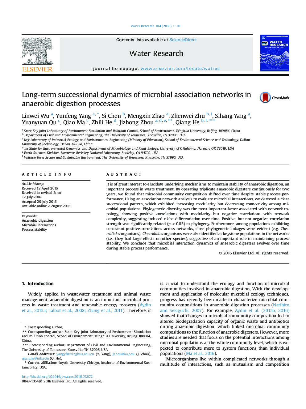 Long-term successional dynamics of microbial association networks in anaerobic digestion processes