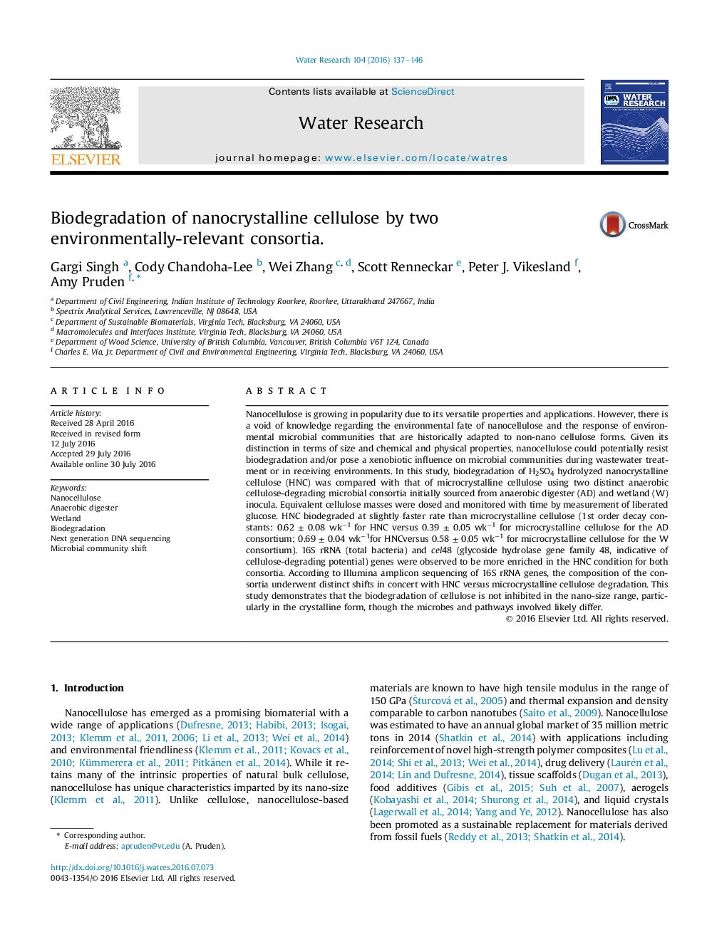 Biodegradation of nanocrystalline cellulose by two environmentally-relevant consortia.