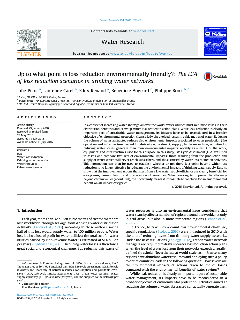 Up to what point is loss reduction environmentally friendly?: The LCA of loss reduction scenarios in drinking water networks