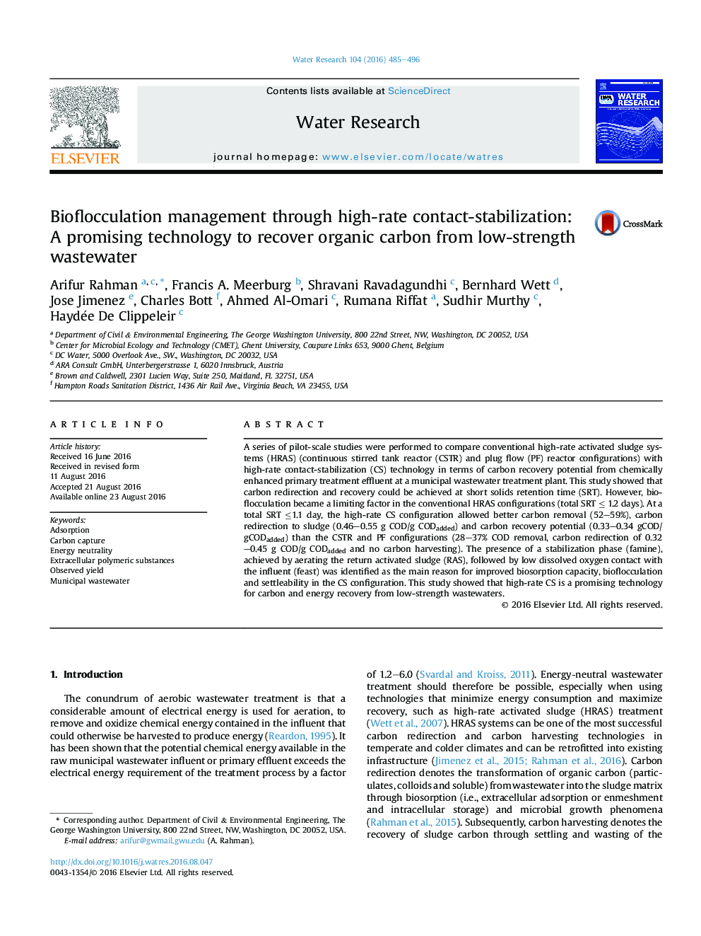 Bioflocculation management through high-rate contact-stabilization: A promising technology to recover organic carbon from low-strength wastewater