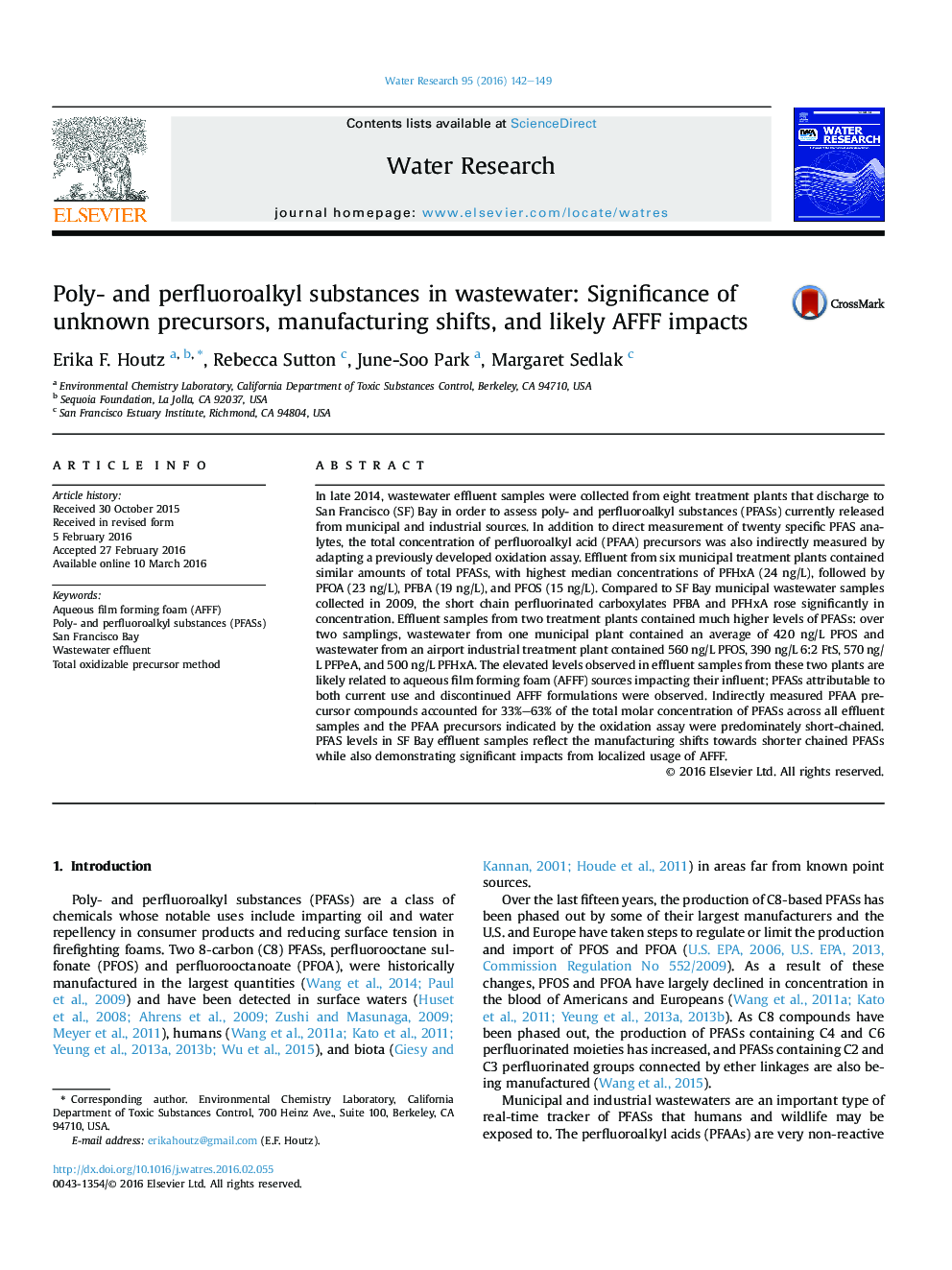 Poly- and perfluoroalkyl substances in wastewater: Significance of unknown precursors, manufacturing shifts, and likely AFFF impacts