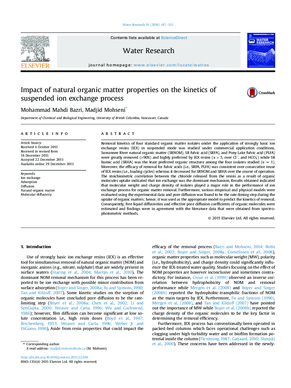 Impact of natural organic matter properties on the kinetics of suspended ion exchange process