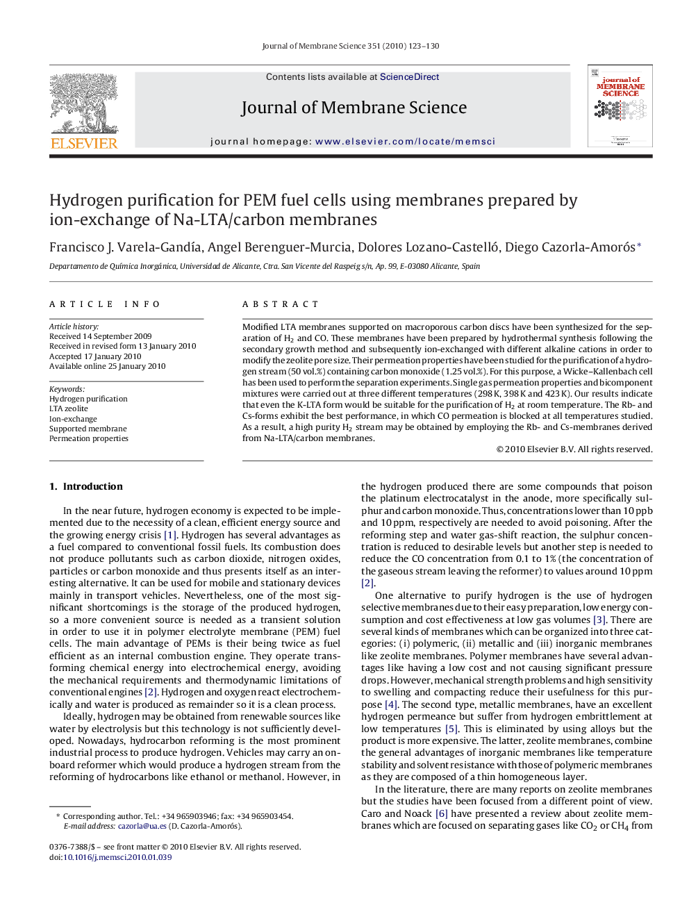 Hydrogen purification for PEM fuel cells using membranes prepared by ion-exchange of Na-LTA/carbon membranes