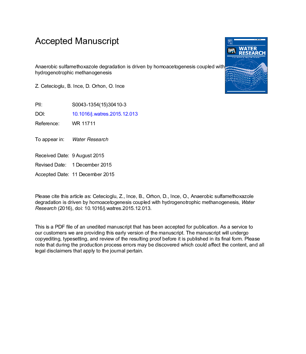 تخریب سولفامتوکسازول بی هوازی توسط هوموکتوژنز همراه با متانوژنز هیدروژنوتروفی 