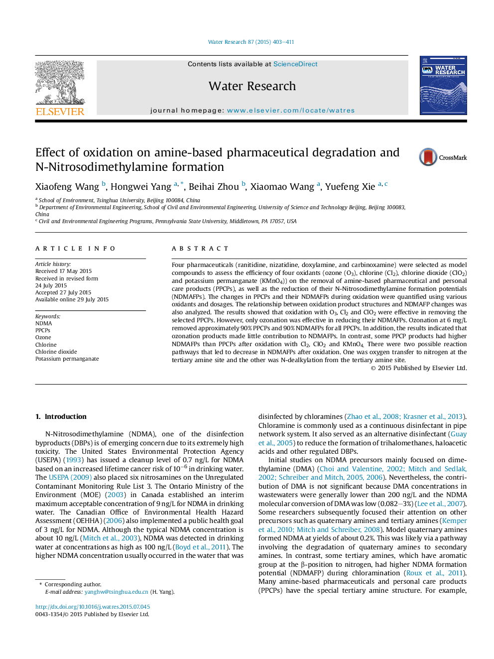 Effect of oxidation on amine-based pharmaceutical degradation and N-Nitrosodimethylamine formation