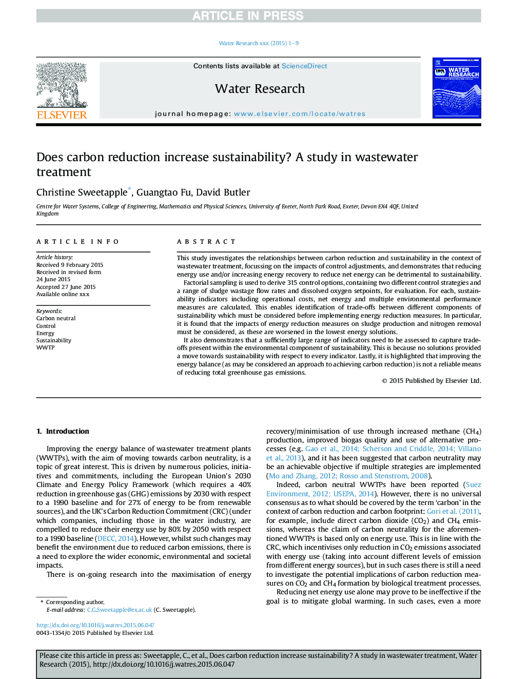 Does carbon reduction increase sustainability? A study in wastewater treatment