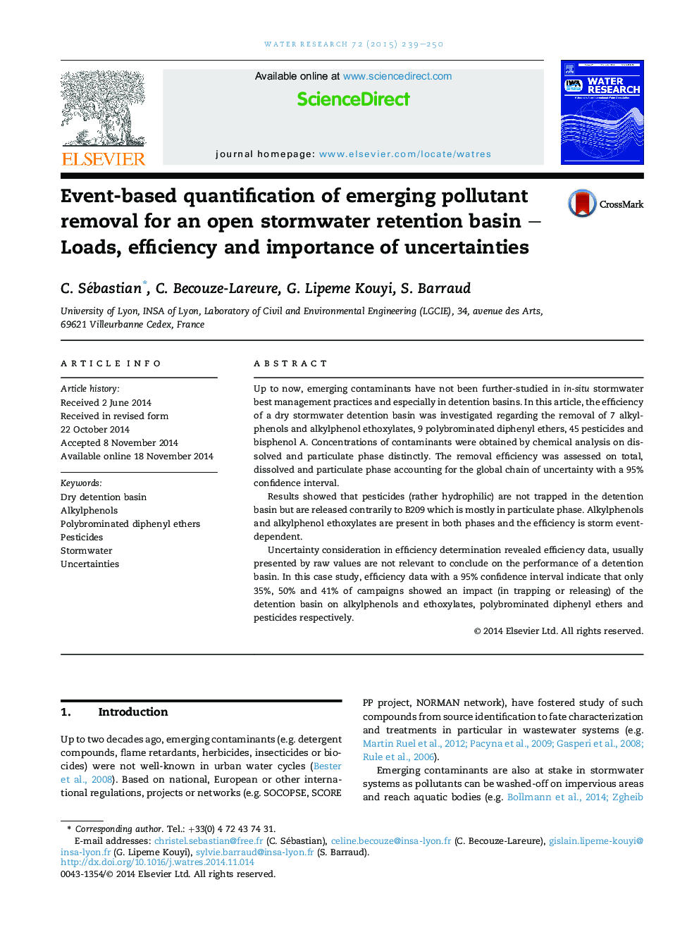 Event-based quantification of emerging pollutant removal for an open stormwater retention basin - Loads, efficiency and importance of uncertainties