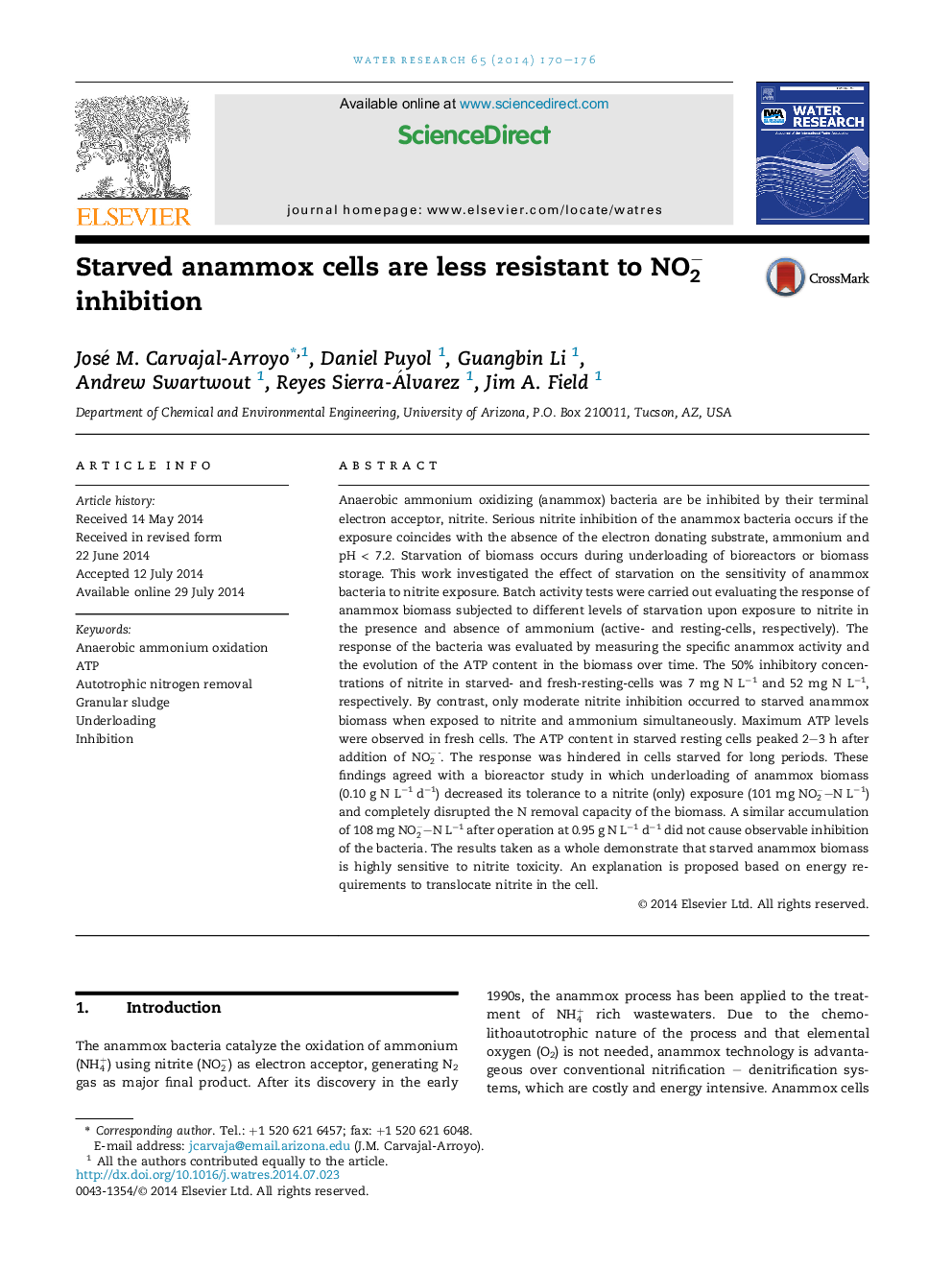 Starved anammox cells are less resistant to NO2â inhibition