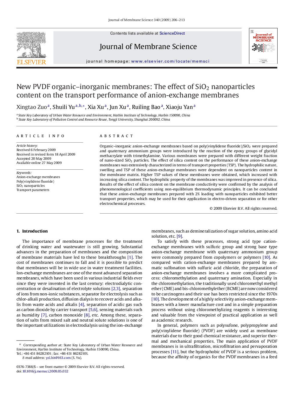 New PVDF organic–inorganic membranes: The effect of SiO2 nanoparticles content on the transport performance of anion-exchange membranes