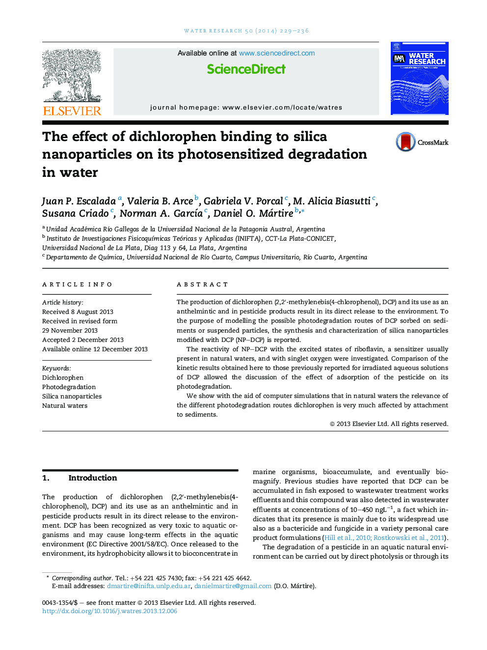 اثر اتصال دی هلوروپن به نانوذرات سیلیکا بر تخریب حساسیت به نور در آب 