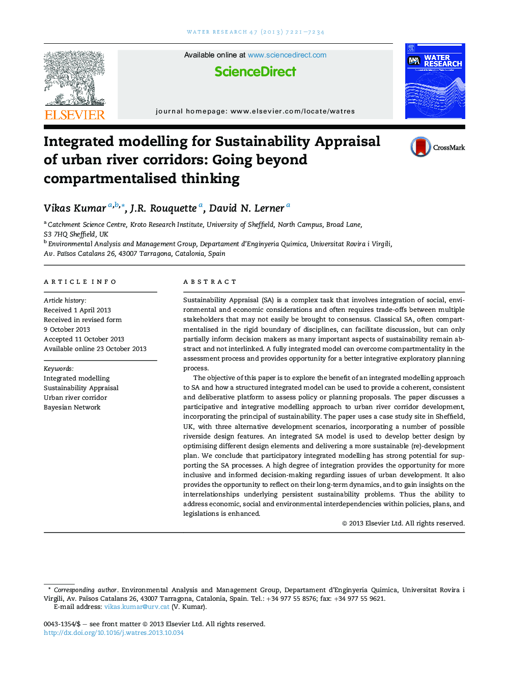 Integrated modelling for Sustainability Appraisal ofÂ urban river corridors: Going beyond compartmentalised thinking