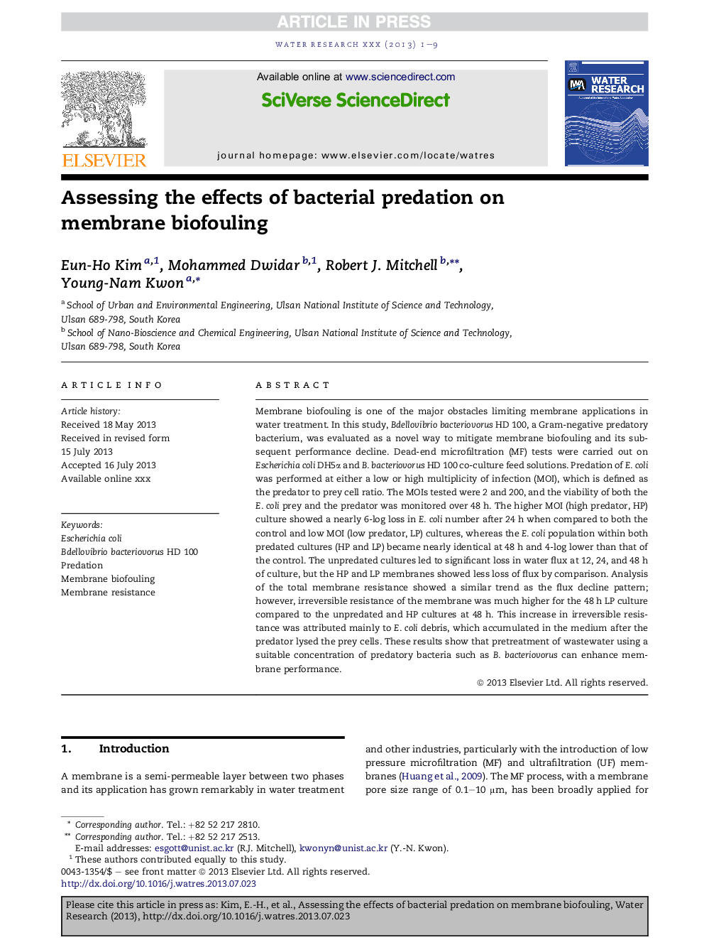 Assessing the effects of bacterial predation on membrane biofouling