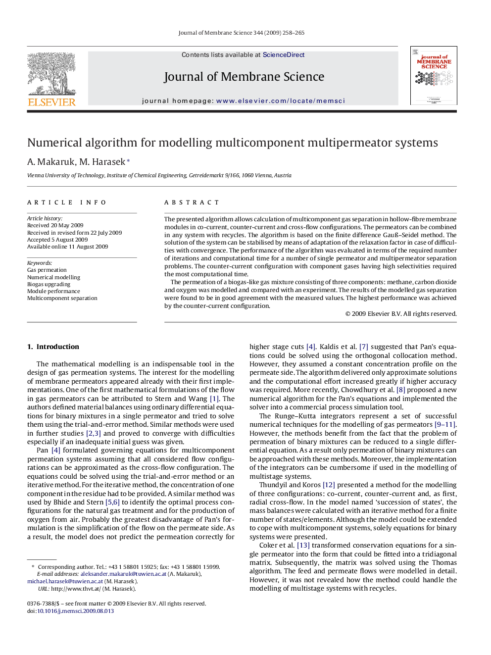 Numerical algorithm for modelling multicomponent multipermeator systems