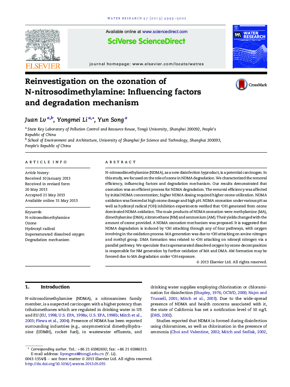 Reinvestigation on the ozonation of N-nitrosodimethylamine: Influencing factors and degradation mechanism