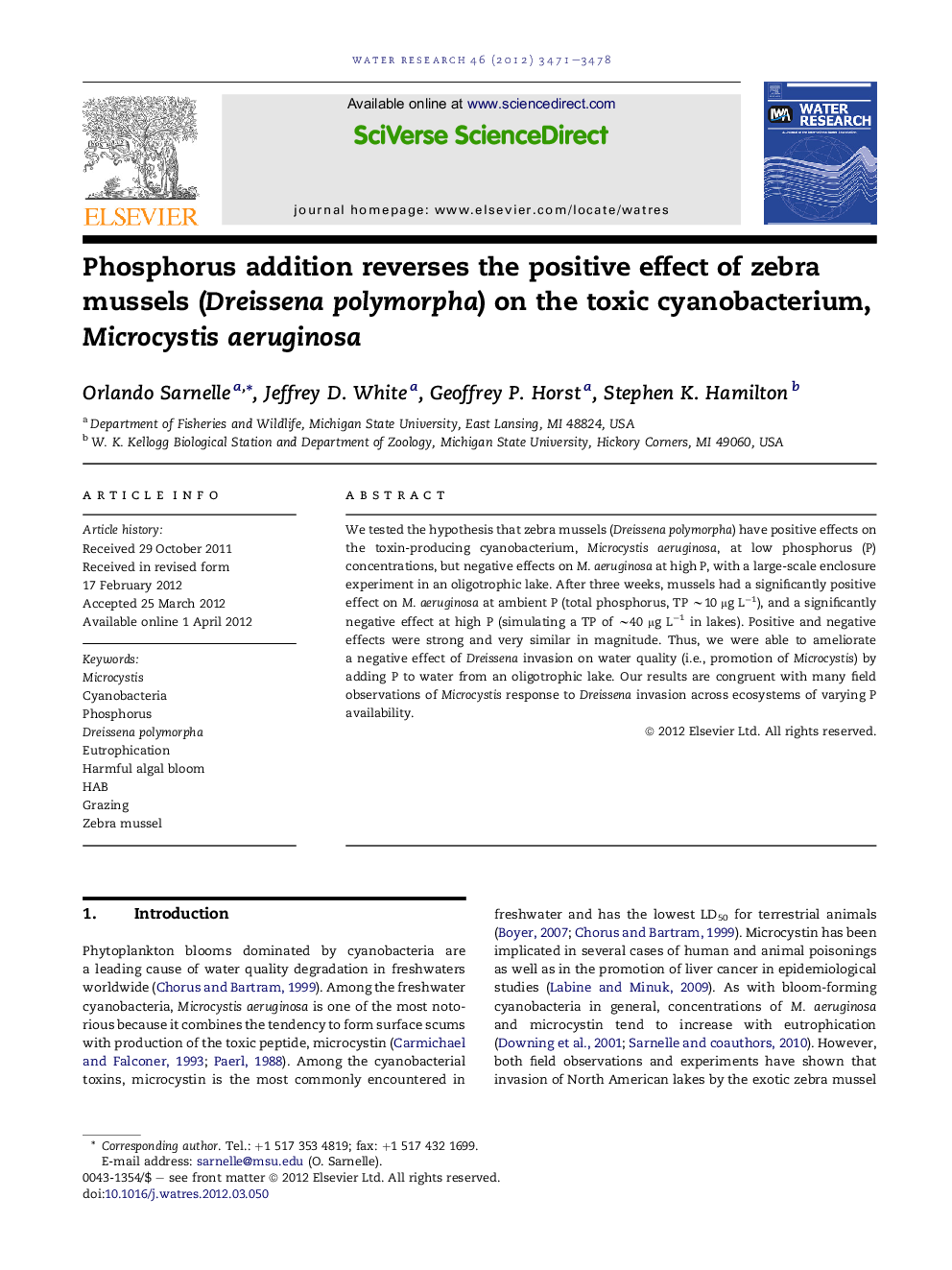 Phosphorus addition reverses the positive effect of zebra mussels (Dreissena polymorpha) on the toxic cyanobacterium, Microcystis aeruginosa