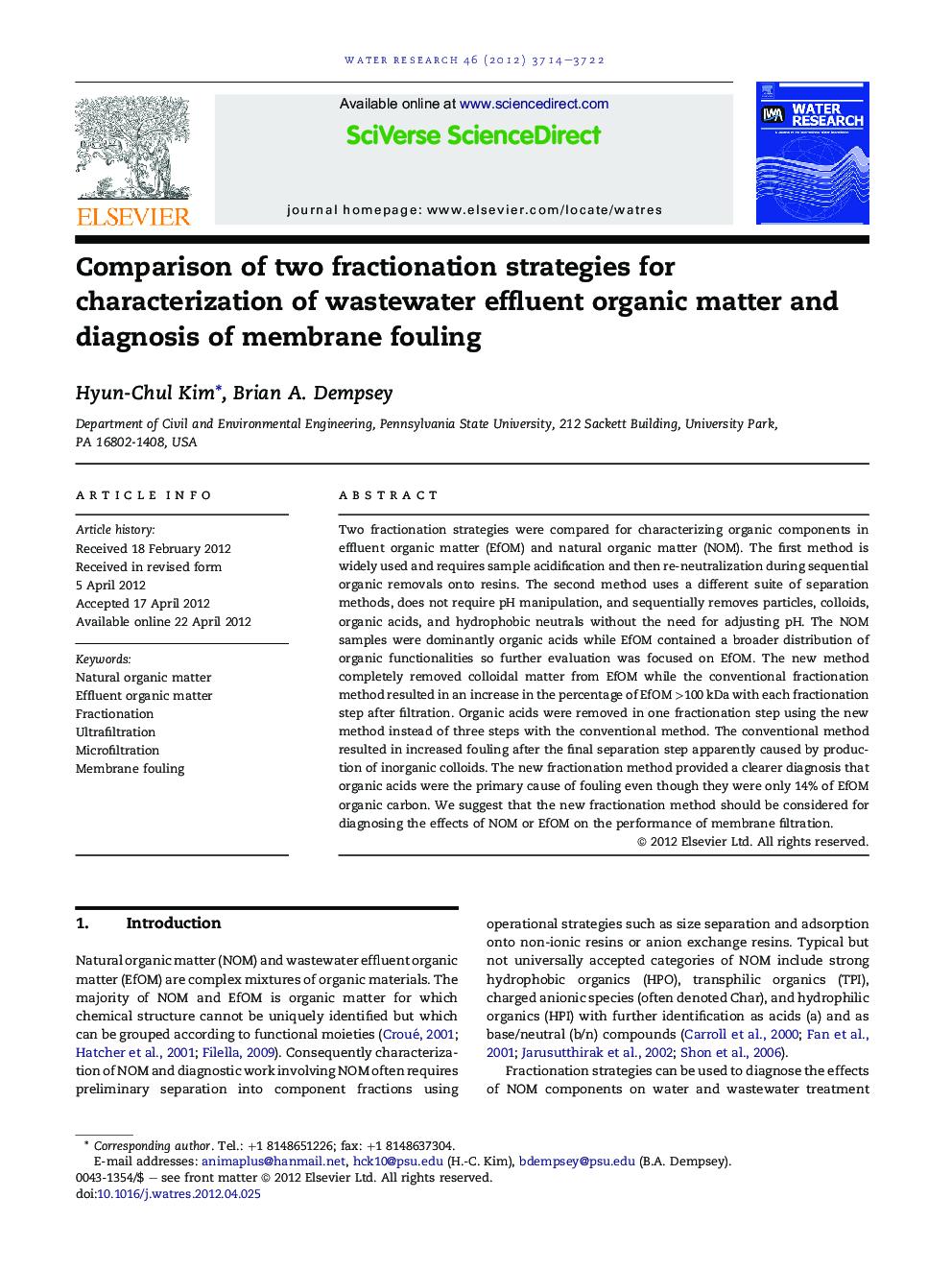 Comparison of two fractionation strategies for characterization of wastewater effluent organic matter and diagnosis of membrane fouling