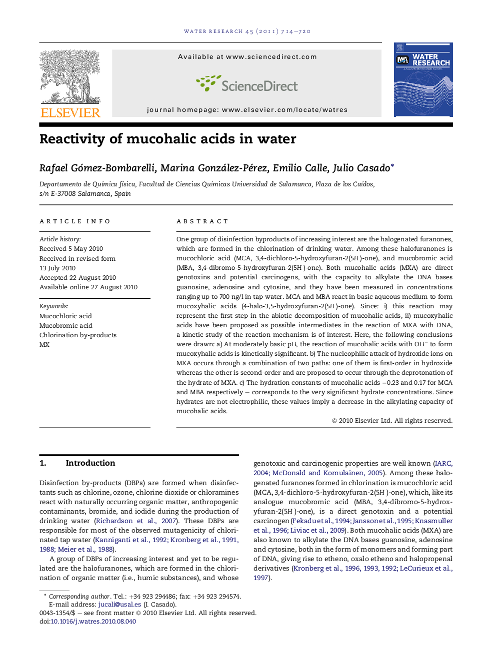 Reactivity of mucohalic acids in water