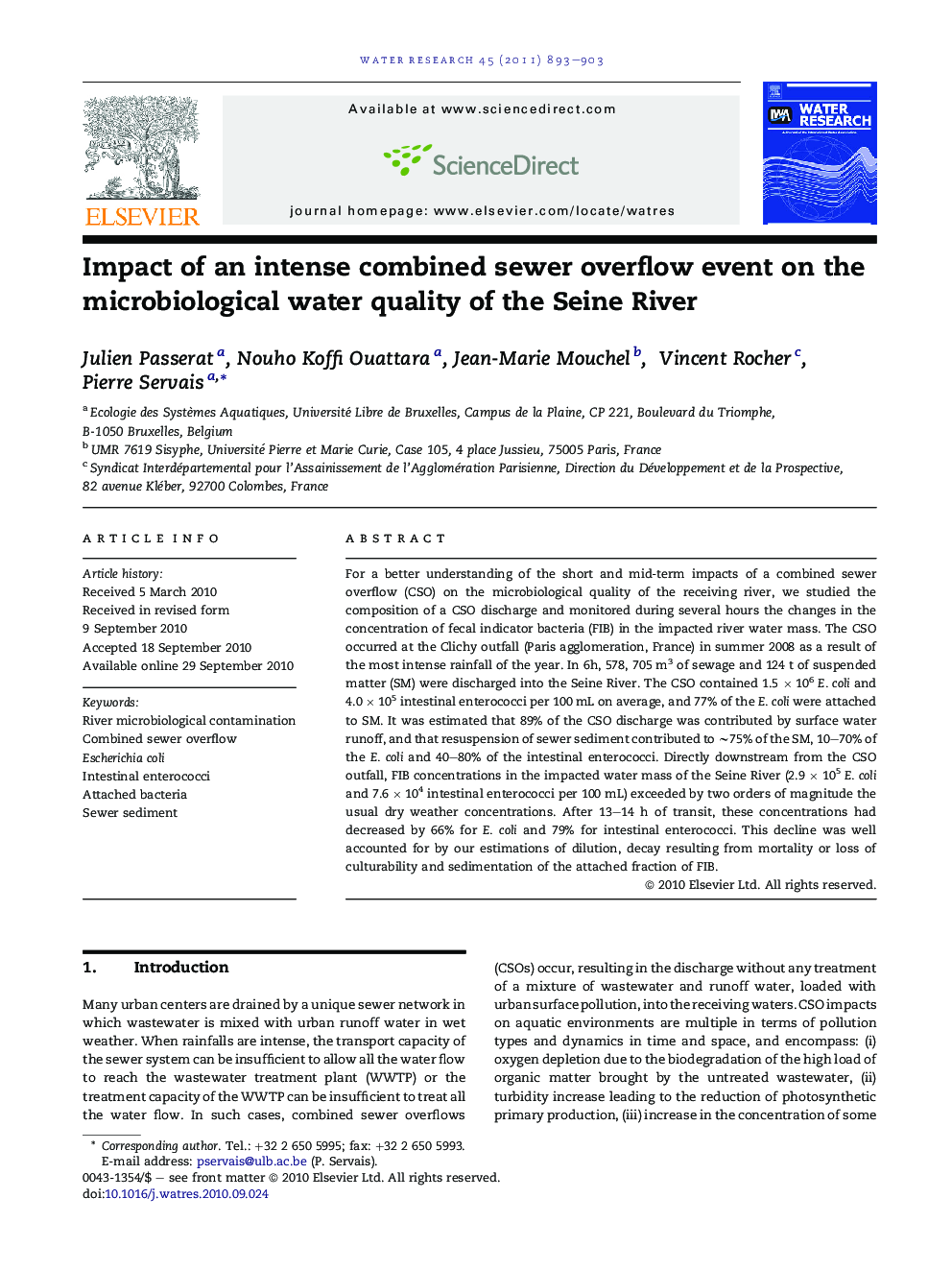 Impact of an intense combined sewer overflow event on the microbiological water quality of the Seine River