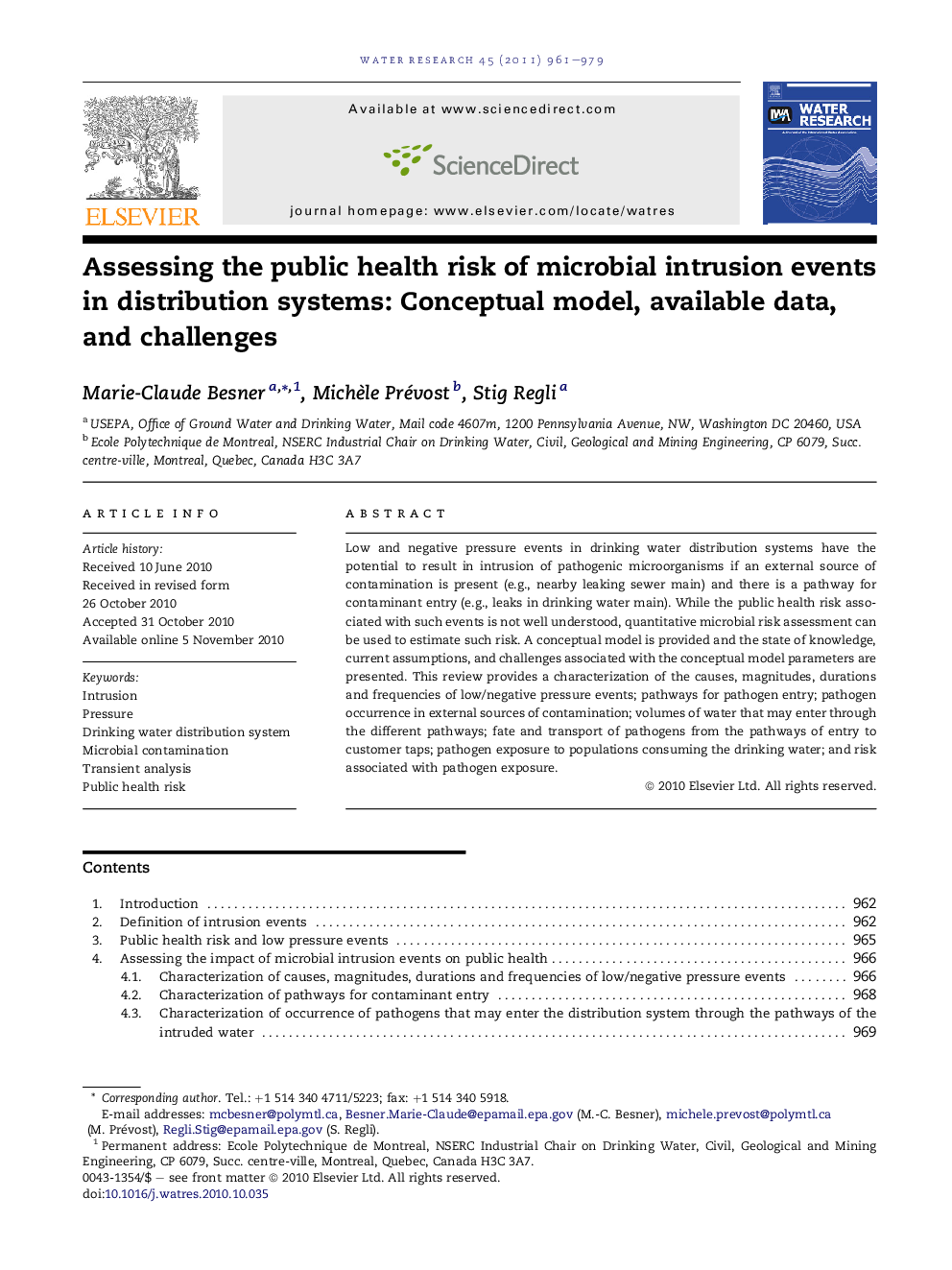 Assessing the public health risk of microbial intrusion events in distribution systems: Conceptual model, available data, and challenges