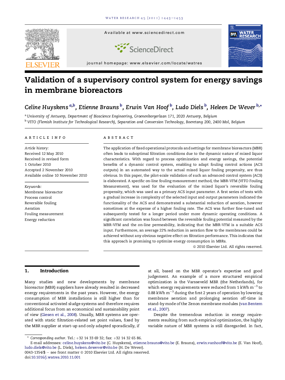 Validation of a supervisory control system for energy savings in membrane bioreactors