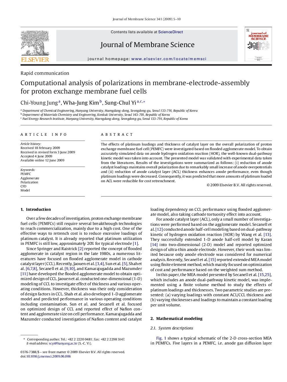 Computational analysis of polarizations in membrane-electrode-assembly for proton exchange membrane fuel cells