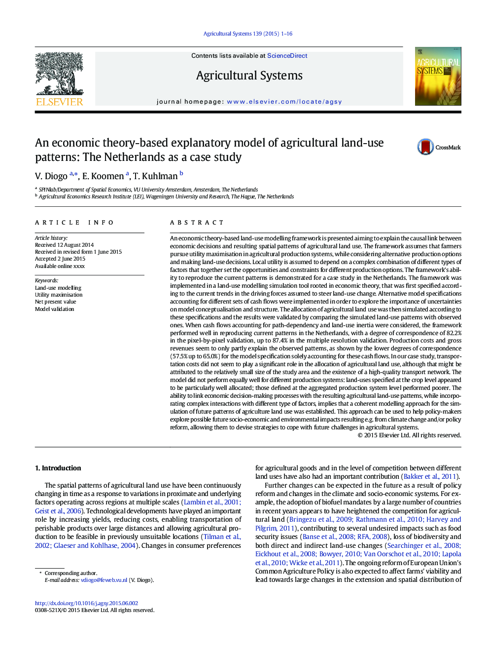 An economic theory-based explanatory model of agricultural land-use patterns: The Netherlands as a case study